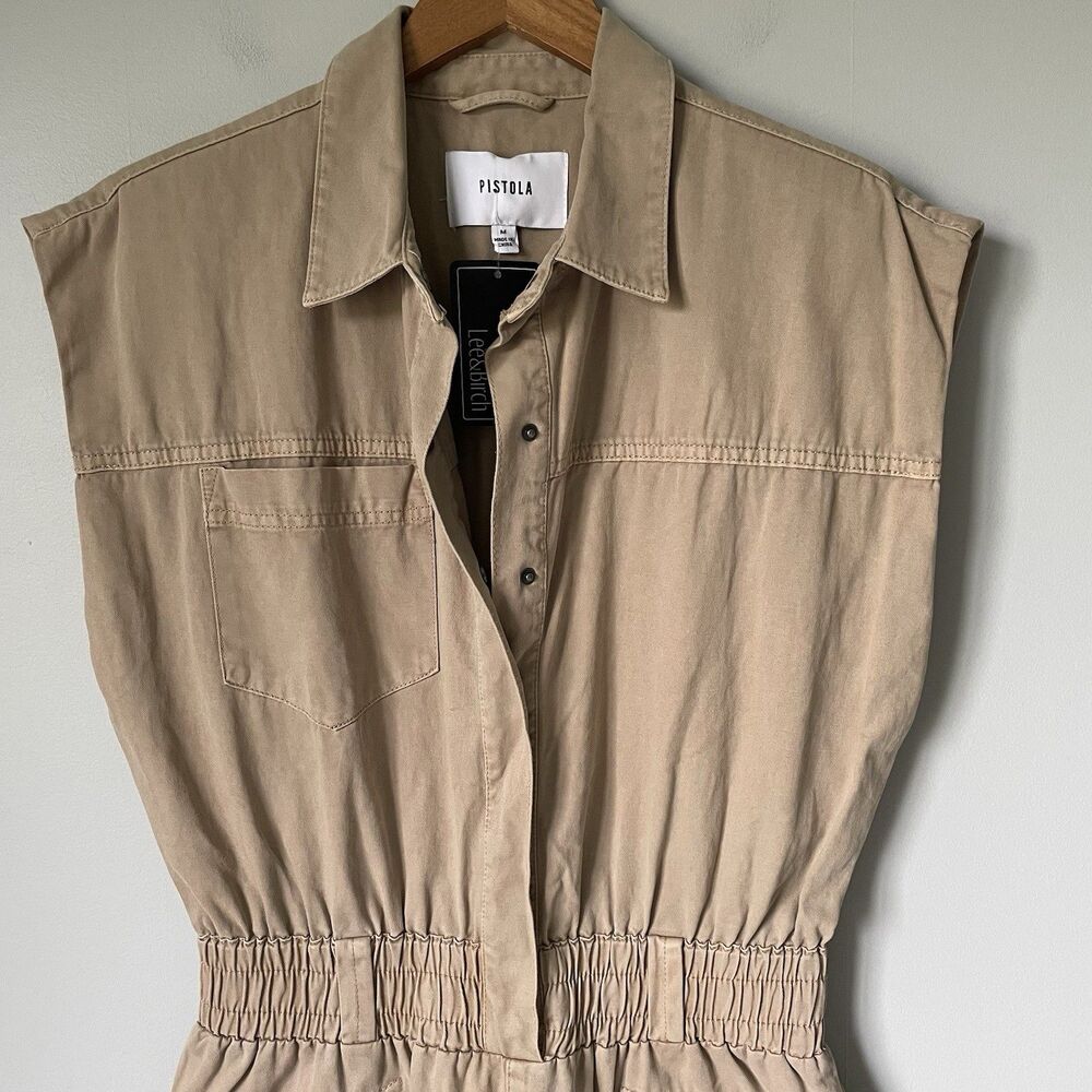 Pistola Rosie Utility Jumpsuit 100% Cotton Padded Shoulder Sesame Women's Medium - Picture 3 of 16